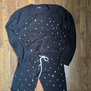 Monrow rhinestone SET sweatshirt (S) and pants (XS)